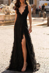 v-neck-long-black-lace-prom-dresses-with-slit-side
