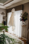 V-neck Long Sleeves Vintage Wedding Dress with Tulle Skirt