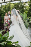 V-neck Long Sleeves Vintage Wedding Dress with Tulle Skirt