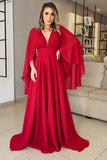 v-neck-red-chiffon-prom-dresses-with-ribbons