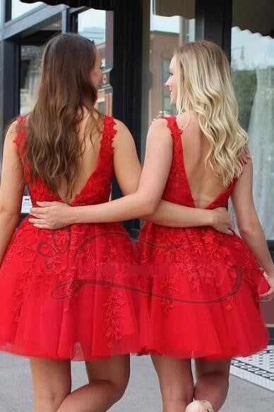 v-neck-red-lace-and-tulle-homecoming-gown-dresses-short-1