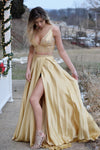 v-neck-rhinestones-top-two-piece-gold-prom-gowns-with-side-slit