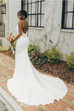 v-neck-sheath-spandex-wedding-gowns-with-drapped-back