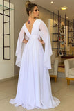 v-neck-white-chiffon-prom-dresses-with-ribbons-1