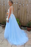 v-neck-white-lace-appliques-blue-tulle-prom-dresses-long-1