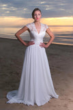 v-neckline-capped-sleeves-beach-wedding-dress-with-hollow-back