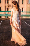 v-neckline-lace-champagne-wedding-gown-with-illusion-long-sleeves