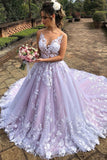 v-neckline-lace-floral-wedding-gown-with-contrast-color-skirt