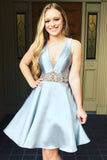 v-neckline-light-blue-satin-short-party-dress-with-beaded-waistband