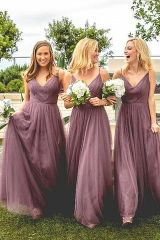 V-neckline Mauve Bridesmaid Dress Long Tulle Skirt loveangeldress V-neckline Mauve Bridesmaid Dress Long Tulle Skirt loveangeldress
