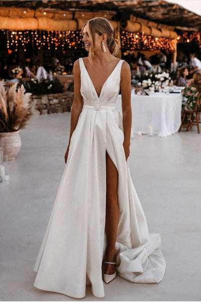 V-neckline Satin Flying Dress for Wedding 2022