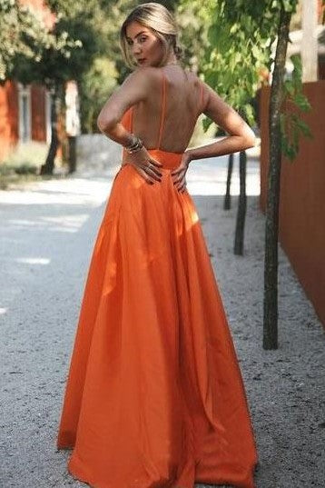 v-neckline-satin-orange-prom-dresses-floor-length