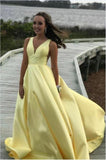 v-neckline-satin-sleeveless-yellow-prom-dress