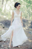 v-neckline-scalloped-lace-beach-wedding-dresses-with-slit-side