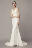 v-neckline-sheath-wedding-dress-with-lace-splice-satin-skirt-2