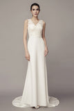 v-neckline-sheath-wedding-dress-with-lace-splice-satin-skirt