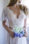v-neckline-short-sleeves-lace-wedding-dresses-boho-style-1