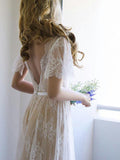 v-neckline-short-sleeves-lace-wedding-dresses-boho-style-2