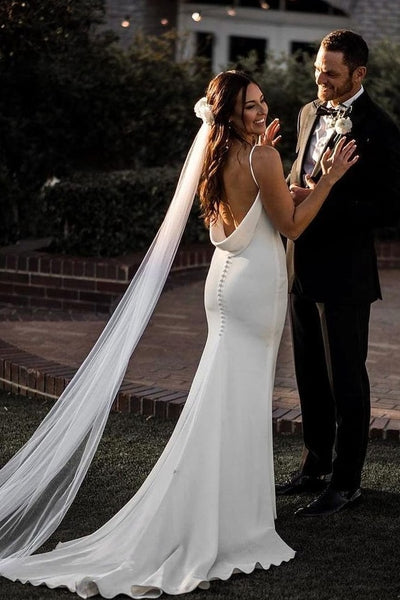 V-neckline Slim Wedding Dress with Draped Backless – loveangeldress