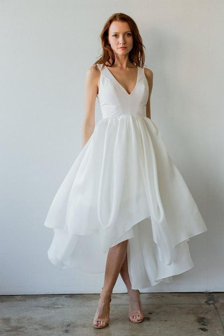 A-line Lace Chiffon Tea-Length Wedding Dresses with Sleeves