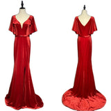 velvet-red-evening-dresses-with-ruffles-sleeves-2