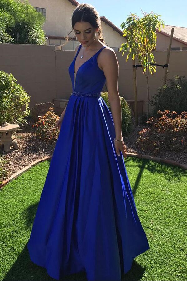 Cabecear Incienso Gracias vestido de fiesta 2018 V-neck A-line Royal Blue Prom Dresses Long –  loveangeldress