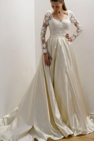 vintage-inspired-satin-bride-wedding-gown-with-lace-long-sleeves