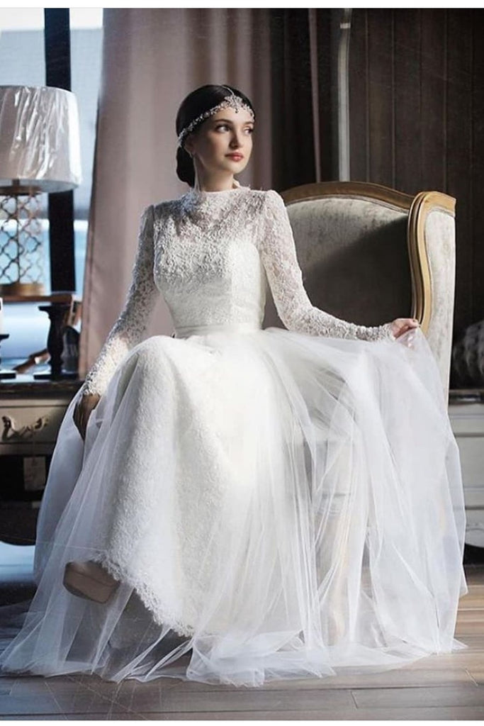 Vintage Lace Wedding Gown with Long Sleeves loveangeldress Vintage Lace Wedding Gown with Long Sleeves loveangeldress