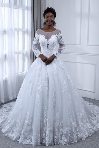 Vintage Lace White Wedding Dress with Illusion Sleeves – loveangeldress Vintage Lace White Wedding Dress with Illusion Sleeves – loveangeldress