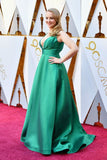 Wendi McLendon-Covey Green Satin Dress Oscars 2018 Red Carpet