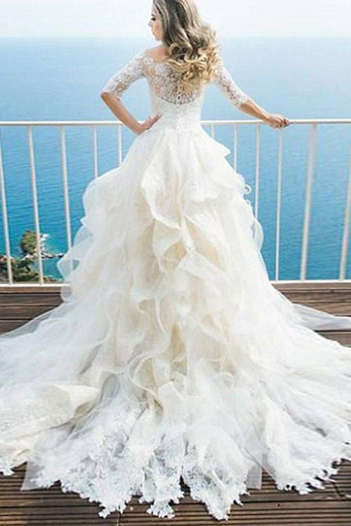 whimsical-bridal-gown-dress-with-lace-off-the-shoulder-bodice