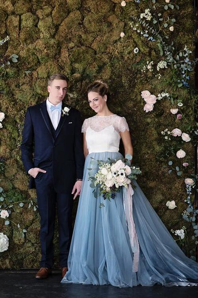 white-and-blue-wedding-dresses-with-lace-jacket