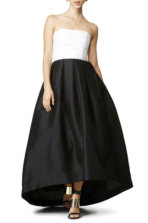 white-black-high-low-prom-dresses-with-strapless-bodice