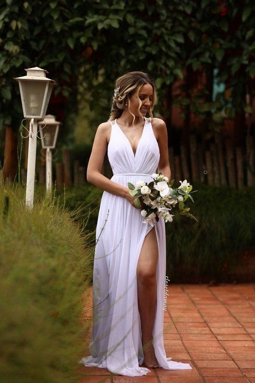 white-chiffon-summer-wedding-gown-with-strappy-back