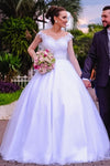 White Lace Garden Wedding Dresses Capped Sleeves