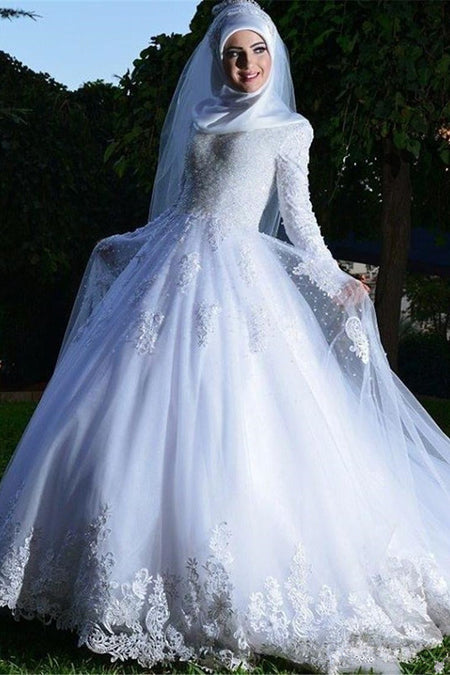 Lace Long Sleeves Wedding Dress with V back