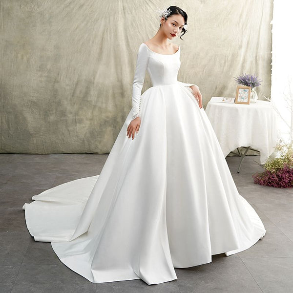 white-satin-ball-gown-wedding-dress-long-sleeve-wide-neckline-2