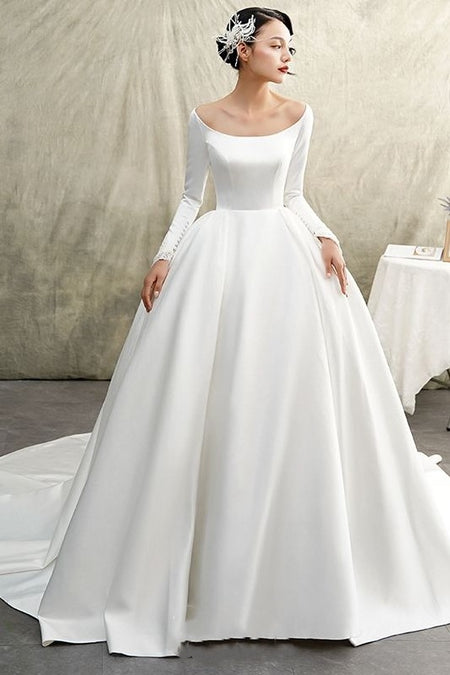 Deep V Neck Wedding Dresses Satin Ball Gown