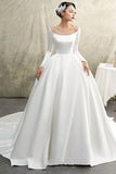 white-satin-ball-gown-wedding-dress-long-sleeve-wide-neckline