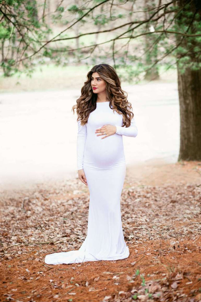 Elegant Ivory Off Shoulder Long Sleeves Sweetheart Maternity Dress -  TheCelebrityDresses