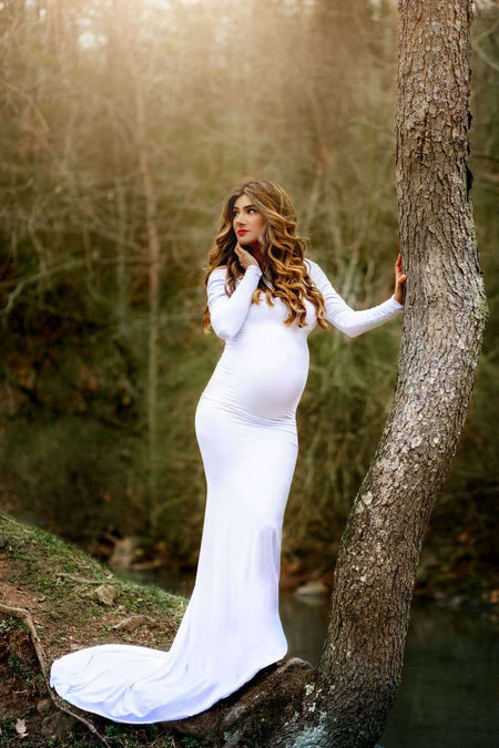 Green Velvet Maternity Gown for Babyshower