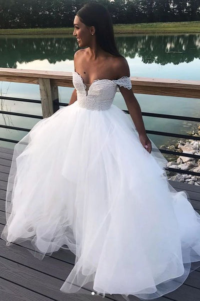 white-tulle-wedding-dresses-with-lace-off-the-shoulder-bodice