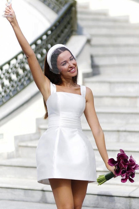 A-line Lace Chiffon Tea-Length Wedding Dresses with Sleeves
