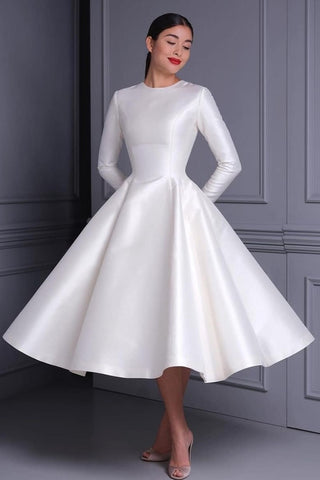 Women Modest Midi Wedding Dresses with Long Sleeves – loveangeldress