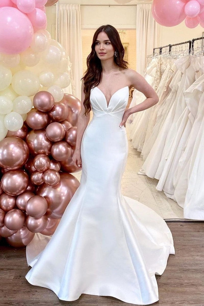 Women Satin Sweetheart Wedding Dresses Mermaid Style loveangeldress Women Satin Sweetheart Wedding Dresses Mermaid Style loveangeldress