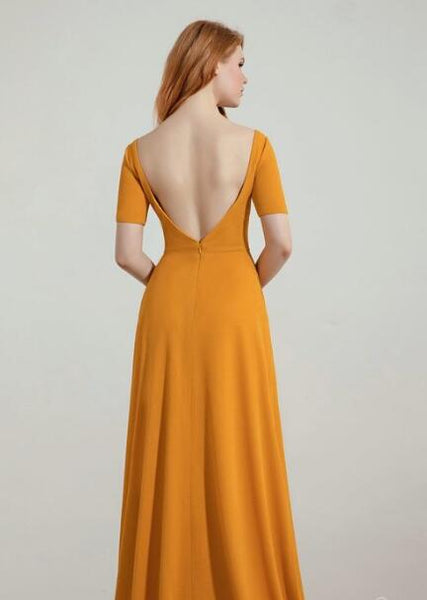 Yellow Bridesmaid Wedding Guest Dress with Short Sleeves