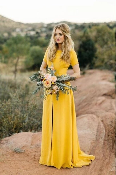 Navy Blue Satin Bridesmaid Dress with Square Neck