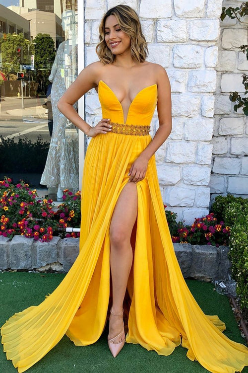 yellow-pleated-chiffon-maxi-long-prom-dress-with-plunging-neckline