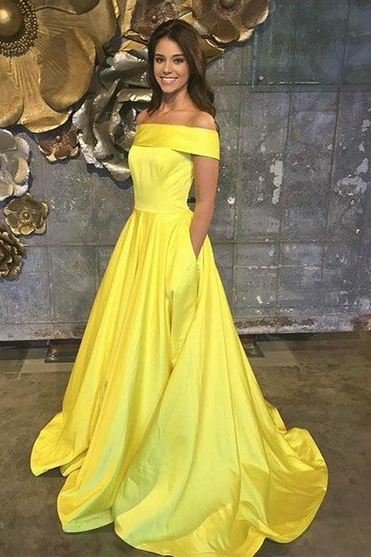 yellow satin off the shoulder dress Primrose Yellow Satin Off the Shoulder Mini Dress - US 4