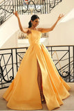 yellow-satin-prom-dress-with-asymmetrical-strapless-neckline